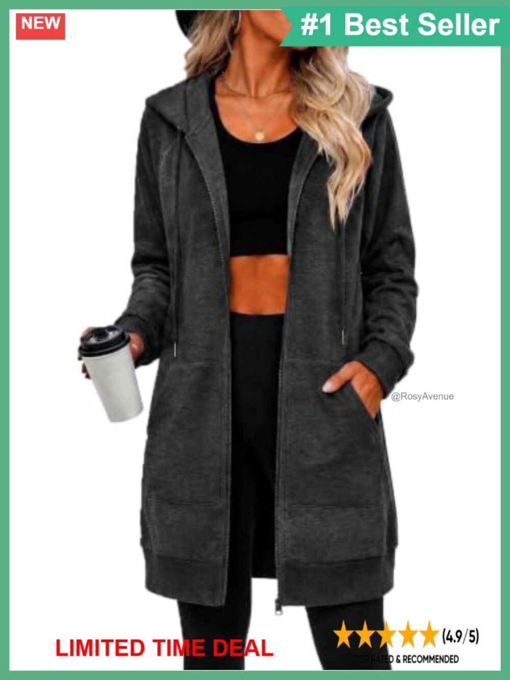 Womens Fleece Zip Up Oversized Hoodie Long Tunic Sweatshirt Jacket